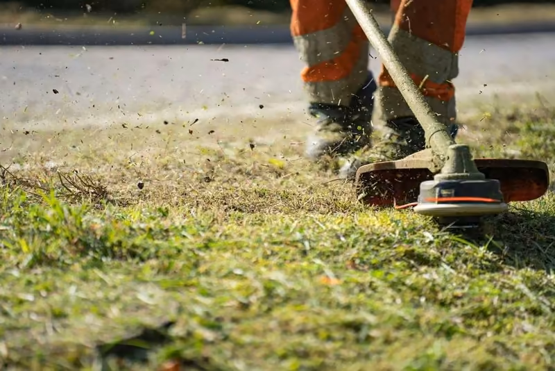Line trimming and weed control along a lawn edge